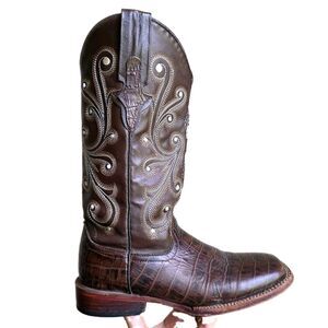 Ferrini Boots 90793-09 Leather Alligator Print Square Toe Mens Size 7.5B